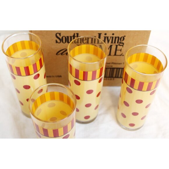Southern Living Gail Pittman Siena Tumblers Set of 4 Yellow Red Stripe Dot 40485 - Picture 4 of 4